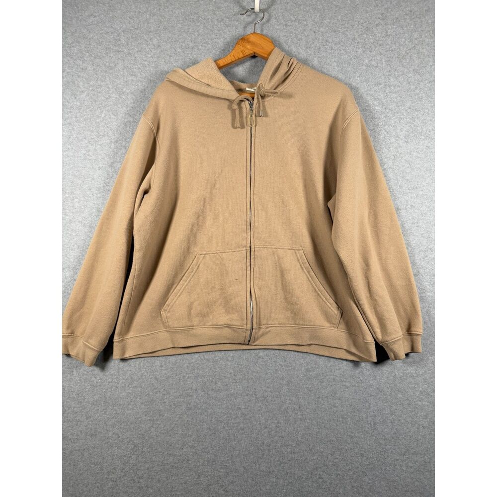 Classic Elements Women's L Tan Beige Full Zip Fleece Hoodie Sweatshirt 3980